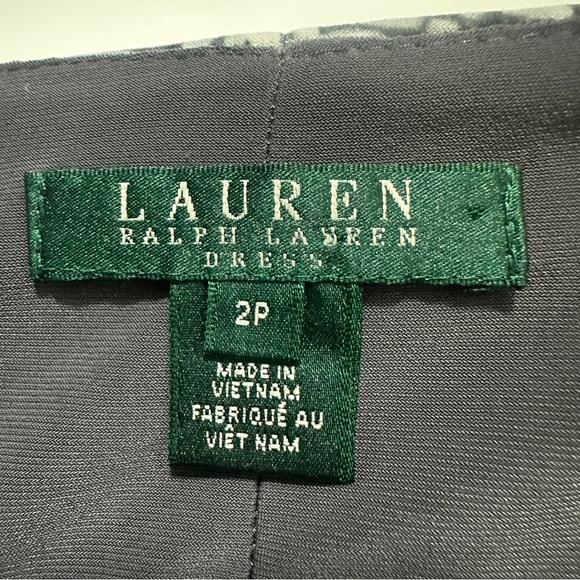 LRL Ralph Lauren Sheath Dress Size 2P Charcoal White Ruched Lined Jersey Stretch - Picture 13 of 16